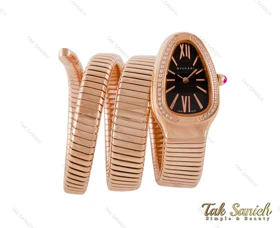 ساعت بولگاری ماری زنانه رزگلد نگین‌دار صفحه مشکی Bvlgari-4023-L