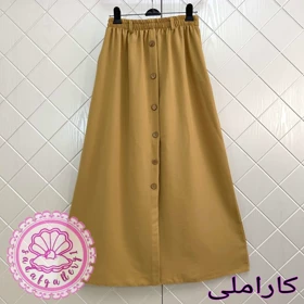 دامن لینن دکمه چوبی بلند