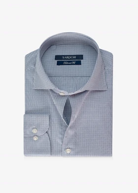 پیراهن کلاسیک نخ پنبه چهارخانه سفید سرمه ای