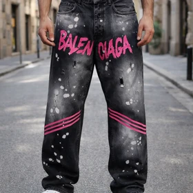 شلوار بگ کاستوم شده مشکی رنگ پاش هنری بلن خاص کد 66858