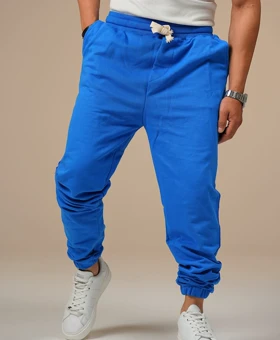 شلوار جاگر آبی شالی مردانه پارچه دورس پنبه گرماژ بالا