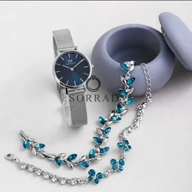ساعت دنیل ولینگتون زنانه / ساده بند استیل حصیری رنگ سیلور صفحه سرمه ای