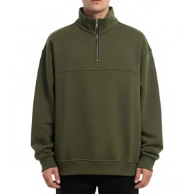 دورس نیم زیپ مردانه، زیتونی سه نخ کرکی استایل روزمره و شیک 2026