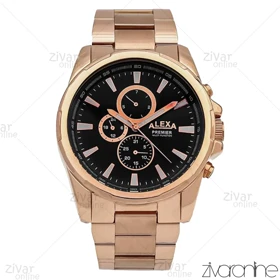 ساعت الکسا پریمیر A0064 مردانه سه موتوره رزگلد صفحه مشکی 106226