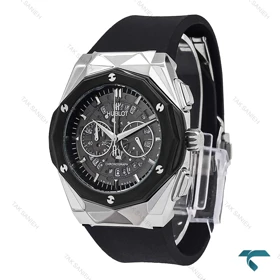 ساعت هابلوت مردانه چند ضلعی سیلور مشکی صفحه اسکلتون Hublot-6792-G