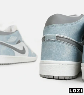 کفش کتانی ساق‌دار مردانه و زنانه سفید آبی طوسی NIKE jordan 1