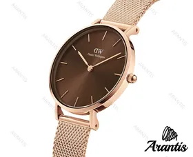 ساعت دنیل ولینگتون زنانه رزگلد صفحه قهوه ای w-1293