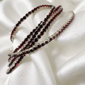 دستبند تنیسی تمام نگین مدل «شرابی درخشان» | تمام استیل (فروش دانه‌ای)