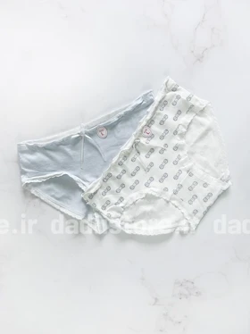شورت نخ پنبه اسلیپ عروسکی سفید آبی