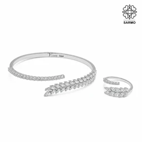 ست بنگل و انگشتر نگین‌دار گندم نقره ای HGH کد 312050184