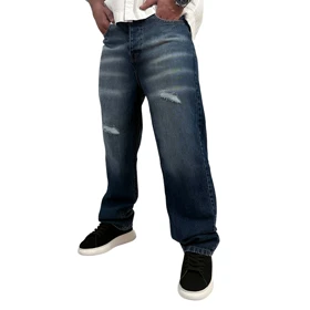 شلوار جین بگ مردانه آبی مدل براش
