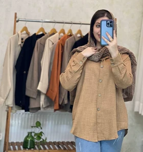 شومیز دکمه چوبی کد 5050