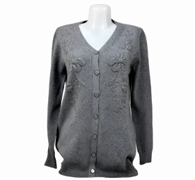 کاردیگان زنانه طرح گل‌دوزی ژاکت یقه هفت مجلسی (لبه موج‌دار)