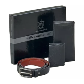 ست هدیه سه تکه کیف پول و کمربند و جاکارتی مردانه چرمی Massimo Dutti LUXURY-2931