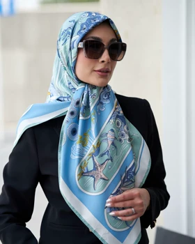 روسری ابریشم توییل (قواره 120)30271 (آبی)