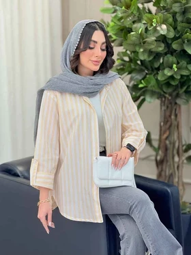 مانتو راه راه آستین پاگن پایین هلال