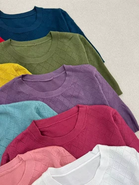 بلوز بافت آستین کوتاه یقه گرد کد 5504