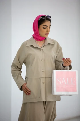 مانتو پیراهنی کتان آترین (کرم روشن)