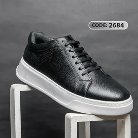 کتانی تمام چرم طبیعی مشکی زیره سفید 2684