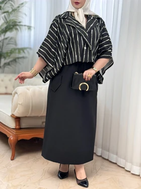 ست کت دامن راه راه 3334
