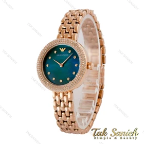ساعت امپریو آرمانی زنانه دورنگین رزگلد صفحه سبز Armani-5179-L