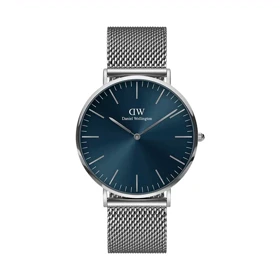 ساعت دنیل ولینگتون مردانه بند حصیری نقره ای صفحه سرمه ای DW-4695-G