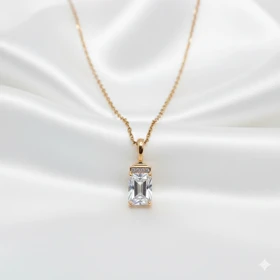 گردنبند استیل طرح «سولیتر مستطیلی» (تراش امرالد) | ساده و کلاسیک