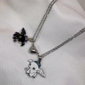 ست گردنبند دو نفره مدل «اژدها و قلب مگنتی» | پلاک مکمل با زنجیر دیپلمات استیل