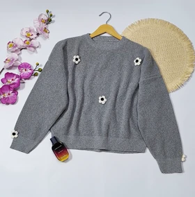 بلوز بافت گل‌دار مدل آلاله کد 40210 (طوسی)