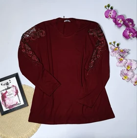 شومیز گیپوردار مدل سوگل کد 50271 (زرشکی)