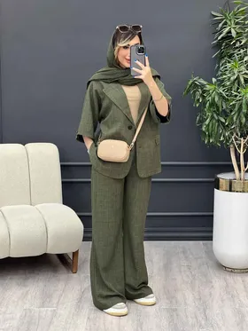 ست مانتو و شلوار دو دکمه آستین پاگن