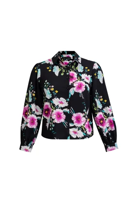 شومیز کرپ گل‌دار - 3148 (مشکی)