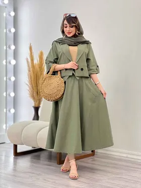 ست کت و دامن دودکمه جیب نما