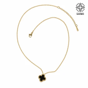 گردنبند استیل ونکلیف تک گل مشکی طلایی کد 509428062