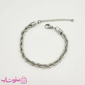دستبند زنانه طنابی استیل نقره ای ضخیم