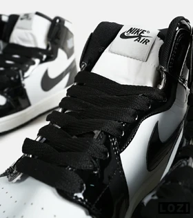 کتانی ساق‌دار زنانه و مردانه سفید مشکی ورنی Nike air jordan 1