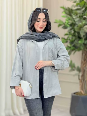 مانتو راه راه سر آستین دو دکمه