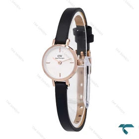 ساعت DW زنانه مینی گرد رزگلد بند چرم مشکی صفحه سفید DW-6769-L