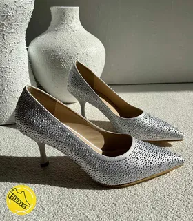 کفش پاشنه‌بلند نگین‌دار متریال وارداتی