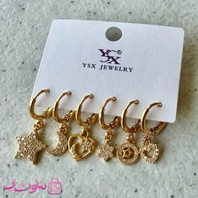 پک گوشواره زنانه YSX مدل ستاره و ماه و قلب طلایی رنگ کد 4791