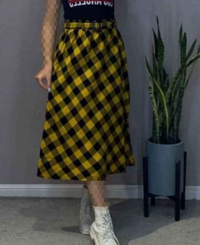 دامن چهارخونه پشمی قد 75 کد 50129