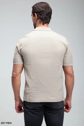 تیشرت یقه دارنیم زیپ بافت