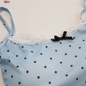 کراپ تاپ زنانه مدل پددار خال‌خالی رنگ آبی ماییلدا کد 5301 -6853