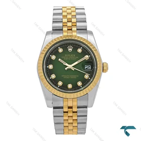 ساعت مچی رولکس مردانه دورنگ طلایی صفحه سبز ایندکس نگین Rolex-7982-G