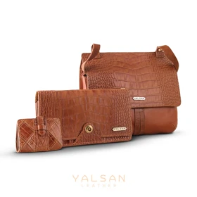 ست هدیه زنانه چرم یلسان مدل ساینا کد RDS-CHN-056-GC (عسلی)