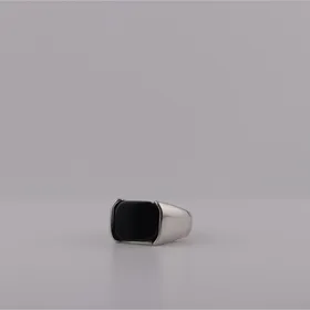انگشتر استیل نگین مشکی ساده