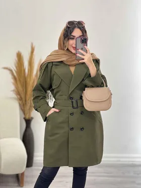 بارانی بلند شش دکمه دو جیب