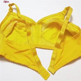 سوتین زنانه سوزنی کش باریک مدل بدون فنر زرد کد 5056