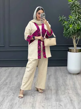 ست مانتو و شلوار لینن ترکیبی سنتی