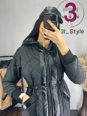 کاپشن زنانه مموری ترکیب با چرم